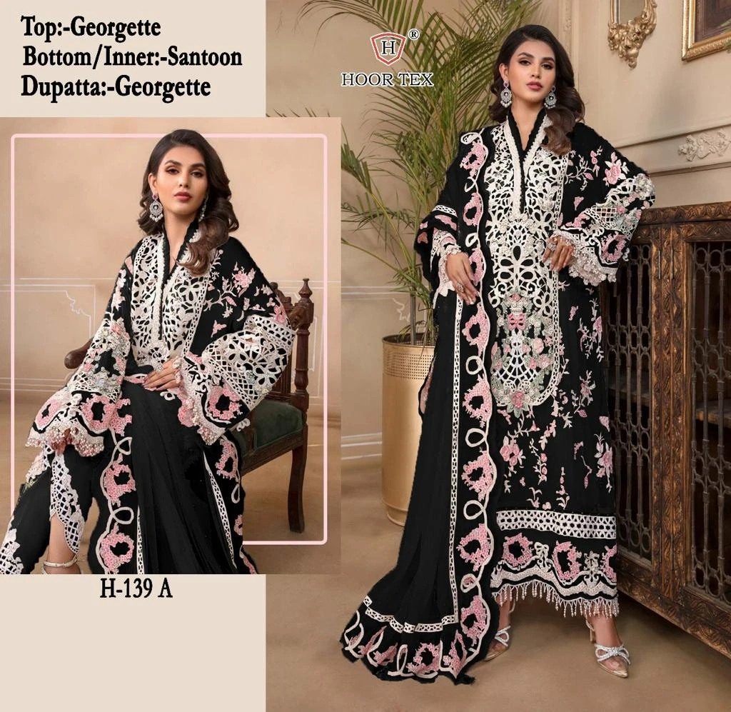 Hoor Tex H-139,A To D Faux Georgette Wholesale Pakistani Salwar Suit Catalog — Wholesale Pakistani Suits, hoor Tex wholesale from Surat - Gallery Image 6